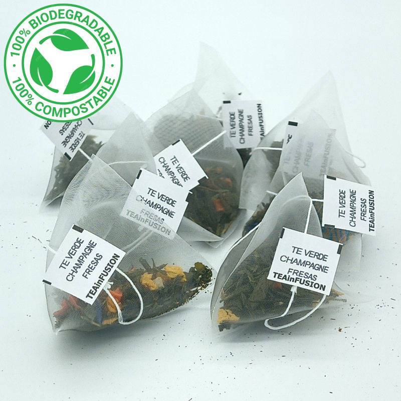 Té verde Champagne Fresas Pirámides Biodegradables TeaInfusion